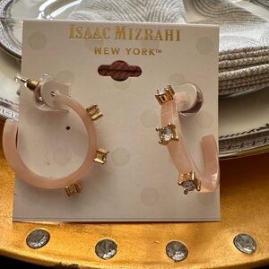 ISAAC MIZRAHI Rhinestone And Pink Acrylic Hoop Earrings NWT